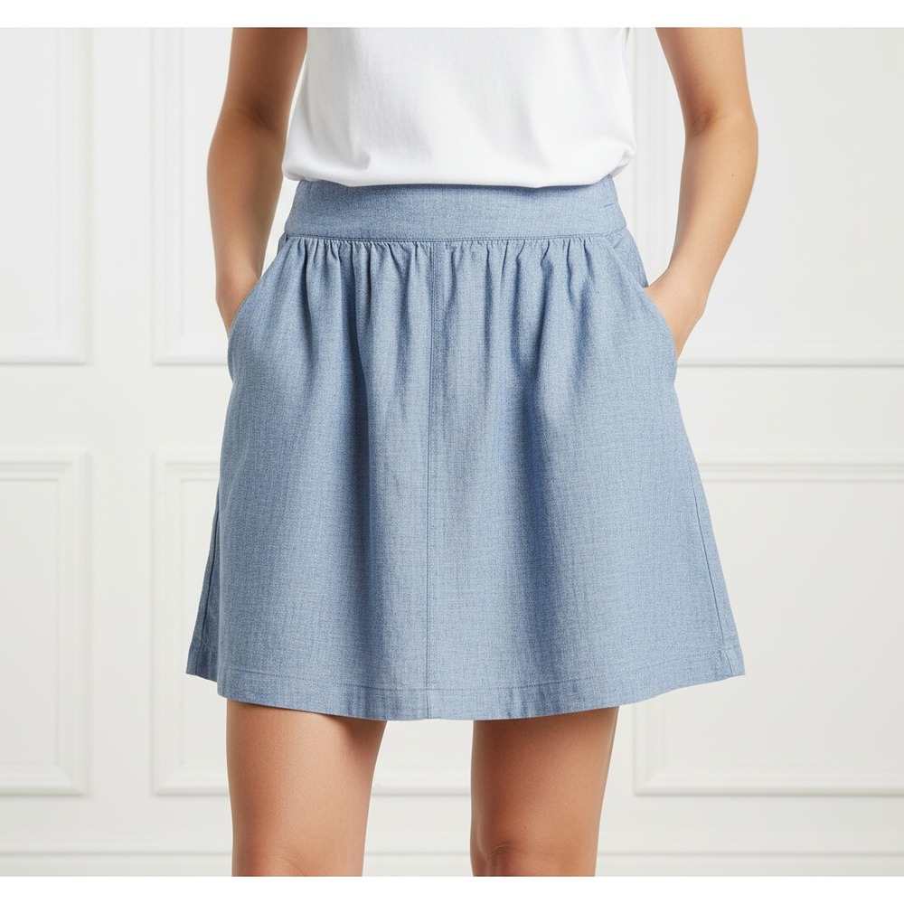 Loft M Womens Mini Skirt Blue Linen Pockets Boho Coastal Cottage Career Casual
